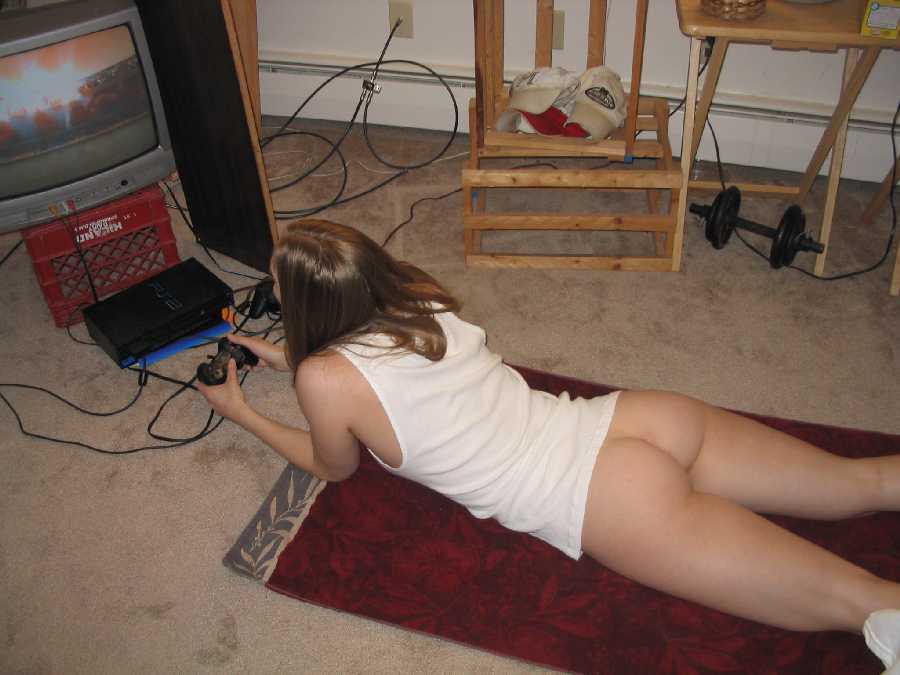 Cute Butt A girl with an exposed butt playing a videogame bottomless